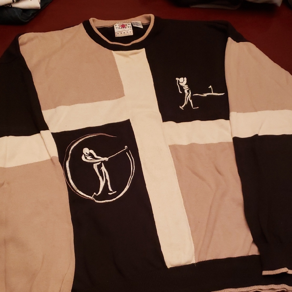 Men's Graphic Crewneck Sweater in Black and Tan
